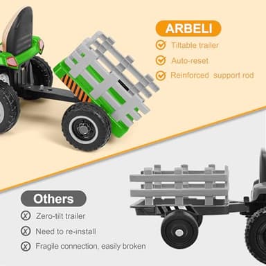 ARBELI 12V 7AH Ride on Tractor w/Tiltable Trailer & Remote Control, 2x45W Motors, Bluetooth, Music, Shifter, Electric Car for Kids Ages 2-5, Green - Image 3