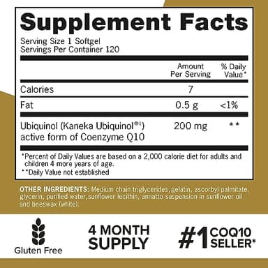 Qunol Ubiquinol CoQ10 200mg Softgels, Powerful Antioxidant for Heart and Vascular Health, Essential for Energy Production, Natural Supplement Active Form of CoQ10, 120ct Softgels - Image 5