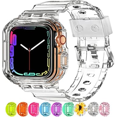 XYF Compatible for Crystal Clear Apple Watch Bands, 45mm 44mm 42mm Bumper Case for Men Women Jelly Sport Cover Strap for iWatch Ultra 3 2 Series 11 10 9 8 7 SE 6 5 4 3 (CrystalClear, 42/44/45) - Image 1