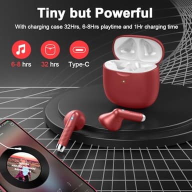 Wireless Earbuds, Bluetooth 5.4 Headphones in Ear with Noise Cancelling Mic, Bluetooth Earbuds Stereo Bass, IP7 Waterproof Sports Earphones, 32H Playtime USB C Charging Ear Buds Red for Android iOS - Image 7