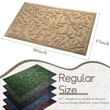 Beige Leaves Outdoor Indoor Entrance Doormats, Absorbent Durable Heavy Duty Welcome Front Door Mat,Thick Natural Rubber Back,Easy Clean Entryway Mat 17x30 Inch, Low Profile - Image 2