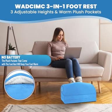 WADCIMC Foot Rest for Under Desk at Work, Warmer Feet Pocket Footrest,Foot Stool with Washable Cover,Comfortable Footrest with 3 Adjustable Heights, for Office Gaming Chair, for Leg Support, XL(18IN) - Image 2