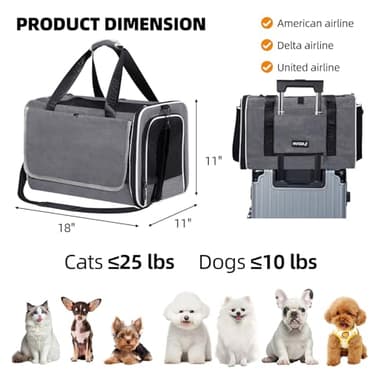 PAPZER Top Loading Medium Cat Carrier with Privacy Curtain, Delta Approved TSA Pet Travel Crate Suitcase Luggage Sleeve, Soft-Sided Dog Kennel Bag 18x11x11 United Airline Approved Under Seat Grey - Image 2