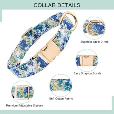 Dog Collar and Leash Set with AirTag Holder,Adjustable Dog Collars with Quick Release Metal Buckle,Flowers Patterns with Soft Padded for Small Medium Large Dogs - Image 5