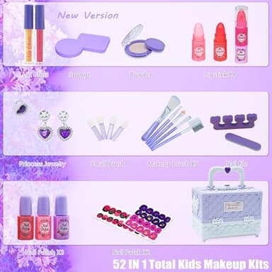 Kids Makeup Sets for Girls - 52 PCS Safe and Washable Makeup for Kids, Real Toddler Makeup Kit with Cosmetic Case, Girls Toys Age 4-12, Princess Toys Birthday Gift(Light Purple - Image 4