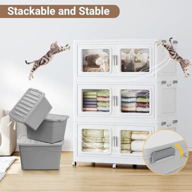 BROVIEW 300Gal Extra Large Storage Bins with Lid, 1200Qt Plastic Stackable Storage Bins with Wheels, Collapsible Closet Organizer and Storage Drawers, Storage Cabinets for Home, Office, 4 Pack, White - Image 8