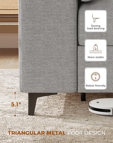 Upvilla 71.25" Modern Couches for Living Room, Deep Seat Sofa with 8” Cushion, Comfy 2-Seater Chenille Loveseat with Convertible Armrest, Removable Sofa Cover, High Leg(Light Gray) - Image 8