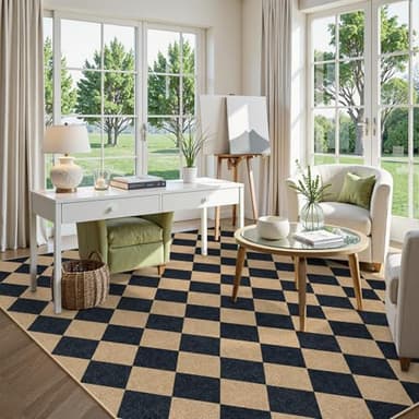 Lahome Checkered Easy Jute Area Rug 8x10, Large Living Room Patio Rug Checkerboard Indoor Outdoor Carpet, Farmhouse Geometric Non Slip Black Carpet for Backyard Dining Room - Image 6