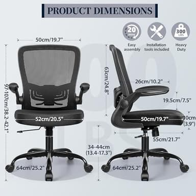FelixKing Office Chair, Ergonomic Desk Chair with Adjustable Height and Lumbar Support Swivel Lumbar Support Desk Computer Chair with Flip up Armrests for Conference Room (Black) - Image 3