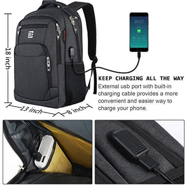 Laptop Backpack,Business Travel Anti Theft Slim Durable Laptops Backpack with USB Charging Port,Water Resistant College Computer Bag for Women & Men Fits 15.6 Inch Laptop and Notebook - Black - Image 2