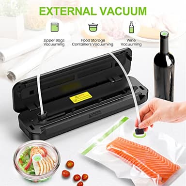 KOIOS Vacuum Sealer Machine, 90Kpa Automatic Food Sealer with Cutter, 8-in-1 Food Vacuum Machine, Pulse Function, Dry&Moist Modes, Compact Design, LED Indicator Lights, 10pcs bags included, Silver - Image 6