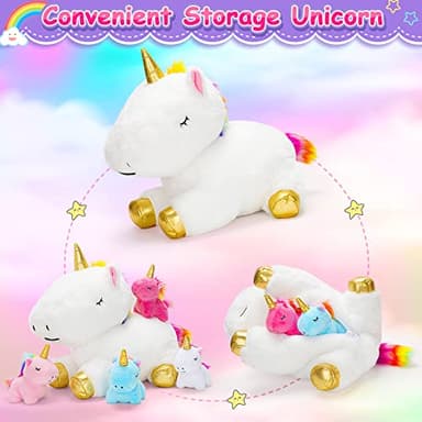 KMUYSL Toys for Girls Ages 3 4 5 6 7 8+ Years - Unicorn Mommy Stuffed Animal with 4 Baby Unicorns in Her Tummy, Soft Unicorn Plush Toys Set, Christmas Birthday Gifts for Baby, Toddler, Kids - Image 2