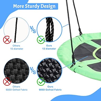 40 Inch Saucer Tree Swing for Kids, Outdoor Round Swing with Hanging Straps & Adjustable Ropes, Easy Assembly (Green) - Image 4