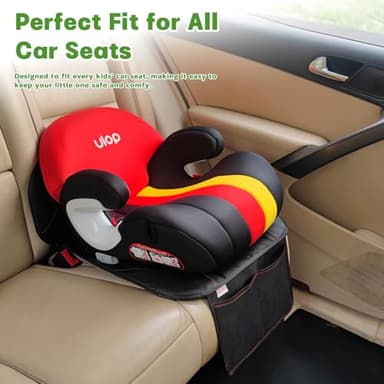 Siivton Kids Booster Seat Protector Mat, Thick, Anti-Slip, Waterproof, with Mesh Pockets for Toys & Snacks, Fits Most Cars, Black - 2 Pack - Image 2