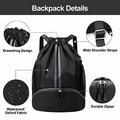 Hoedia Sports Drawstring Backpack - String Swim Gym Bag with Shoes Compartment and Wet Proof Pocket for Women&Men - Image 5