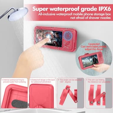 Fanlory Shower Phone Holder with Wireless Bluetooth Speaker, Waterproof 480 Rotation Viewable Shower Phone Stand Case Mount Speakers for Bathroom Wall Mirro for 4"- 6.8" Cell Phones - Image 4