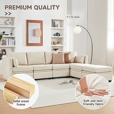 Weture Modular Sectional Sofa with Storage, U Shaped Sectional Couch for Living Room, Convertible Modular Sofa Couch with Ottomans, High Supportive & Soft Sponge, 6 Seat, Beige - Image 5