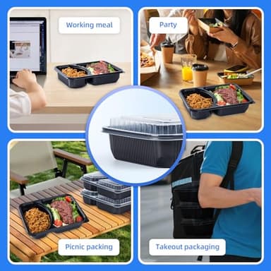 YANGRUI Takeout Containers with Lid 40 Pack 41 oz - Shrink Wrap 2 Compartment Leakproof | Reusable BPA Free Flexible Pure PP Plastic Food Container | Microwave & Dishwasher Safe Restaurant Lunch Boxes - Image 7