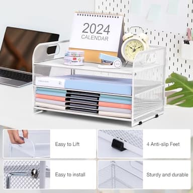 NCXTKJ 3-Tier Letter Tray Paper Organizer with Handle,Compact Mesh Desk File Organizer for Home Office Supplies Desktop Accessories,White - Image 5