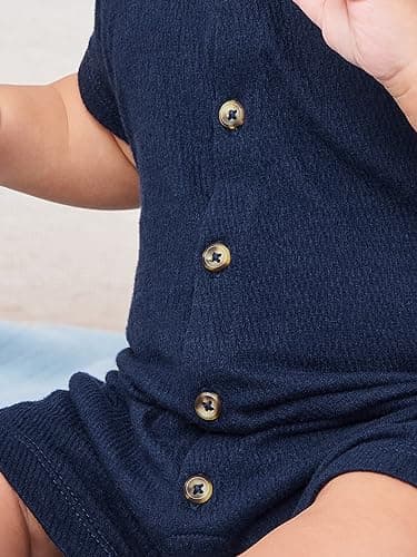 Simple Joys by Carter's Baby Boys' Rompers, Pack of 2, Navy/Red Stripe, 12 Months - Image 4