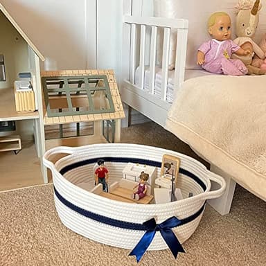CHICVITA White Small Basket for Gifts, Baby Cute Basket for Nursery Toys, Diapers, Woven Baskets for Storage, Decorative Baskets for Shelves, 13 x 9.8 x 5 inches - Image 2