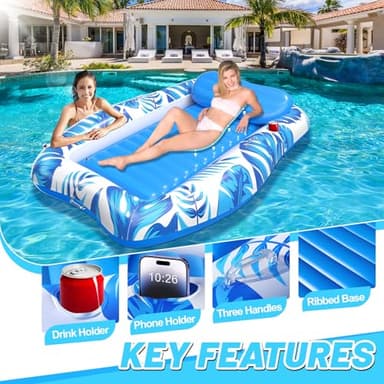 LanAqua Inflatable Tanning Pool, 2025 Large Tanning Pool Lounger Float for Adults with Removable Head Rest, Sunbathing Tanning Pool Float with Cup & Phone Holders, Blow Up Tanning Pool Bed - Image 4