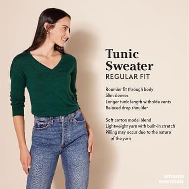 Amazon Essentials Women's Lightweight Long-Sleeve V-Neck Tunic Sweater (Available in Plus Size), Burgundy, Medium - Image 2