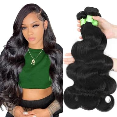 Human Hair Bundles Body Wave Bundles Human Hair 16 18 20 Inch 12A Grade 100% Unprocessed Brazilian Virgin Hair Body Wave 3 Bundles Deals Real Human Hair Extensions For Black Women Natural Black - Image 2