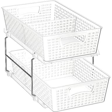 Simple Houseware 2 Tier Bathroom Organizer Tray Pull-Out Sliding Drawer/Under-Sink Storage, Clear - Image 1