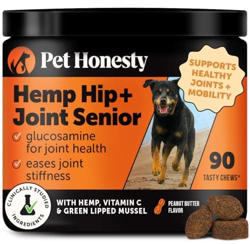 Senior Hemp Hip & Joint Support, Hemp for Dogs, Mobility Support for Senior Dogs, Glucosamine, Collagen, MSM, Green Lipped Mussel, Helps Discomfort (Peanut Butter, 90) - Image 1