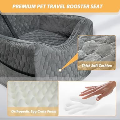melafa365 Dog Car Seat for Small Medium Dogs, Memory Foam Dog Booster Seat, Elevated Pet Car Seat for Dogs up to 35 lbs, with Washable Removable Cover, Storage Pockets (Gray) - Image 5