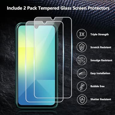 SPIDERCASE for Samsung Galaxy A26 5G Phone Case, [10 FT Drop Protection] 2 pcs [Tempered Glass Screen Protector] Heavy Duty Shockproof Case,Dark Green - Image 4