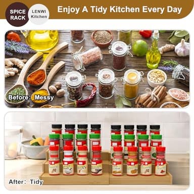 Lenwi Spice Rack Organizer for Cabinet, 3 Tier Expandable Bamboo Spice Storage, Great for Kitchen Cabinet, Cupboard,Pantry and More - Image 5