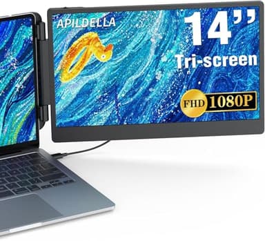APILDELLA 14'' 1080P Portable Dual Monitor Extender for Laptops - USB C and HDMI, Plug-Play for Dual Display on Mac and Windows, Fits 13''-17.3'' Laptops - Image 1