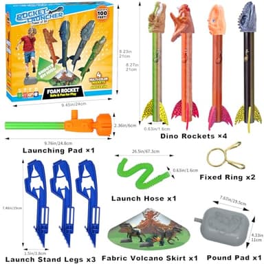 Otoseth Dinosaur Rocket Launcher for Kids, 4 Rockets with Launcher Pad, Launch Up to 100 Ft, Dinosaur Toys for Kids, Outdoor Toys, Birthday Gifts for 3 4 5 6 7 Year Old Boys Girls - Image 8