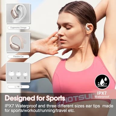 Aptkdoe Wireless Earbuds 75hrs Bluetooth 5.4 Headphone Sport, 2025 Bluetooth Earbuds Stereo Deep Bass Over Ear Bud with Earhooks, ENC Noise Cancelling Mic, IPX7 Waterproof Earphone Rose Gold - Image 5