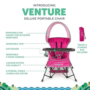 Baby Delight Go with Me Venture Portable Chair | Indoor and Outdoor | Sun Canopy | 3 Child Growth Stages | Pink - Image 4