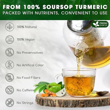 FreshDrinkUS, Premium 60 Soursop Turmeric Tea Bags, 100% Natural, Blend of Soursop Leaves, and Turmeric Root. Made with Natural Material Tea Bags. No Sugar, Vegan. - Image 4