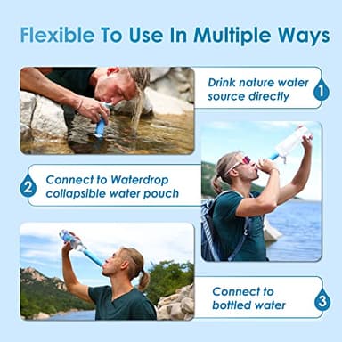 Waterdrop Gravity Water Filter Straw, Camping Water Filtration System, Water Purifier Survival for Travel, Backpacking and Emergency Preparedness, 1.5 gal Bag, 0.1 Micron, 5 Stage Filtration - Image 7
