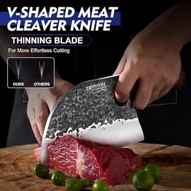 Topfeel 3PCS Butcher Knife Set, Hand Forged Serbian Chef Knives & Meat Cleaver & Viking Knives, Meat Cutting Kitchen Knife Set for Home, Outdoor Cooking, Camping BBQ Gift Idea Men - Image 2
