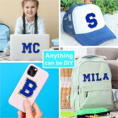 ASTARON 26 Pcs Self Adhesive Letter Patches Chenille Letters Stickers, A-Z Embroidered Applique Patches Alphabet Cloth Patch for Clothes, Bags, Hat, Phone Case, DIY Accessories (Dark Blue) - Image 4