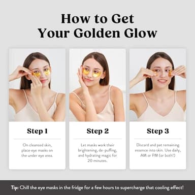 DERMORA Golden Glow Under Eye Patches | Rejuvenating Treatment | Dark Circles, Puffy Eyes, Refreshing, Revitalizing, Travel, Wrinkles | 50 Pairs Eye Gels - Image 9