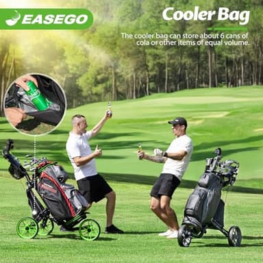 EASEGO Golf Push Cart 3 Wheel : Golf Bag Cart Foldable with Phone/Cup/Umbrella Holder Compact Golf Pull Carts Quick Fold Golf Caddy Push Carts with Large Wheelbase for Different Terrain (Lemon Green) - Image 6