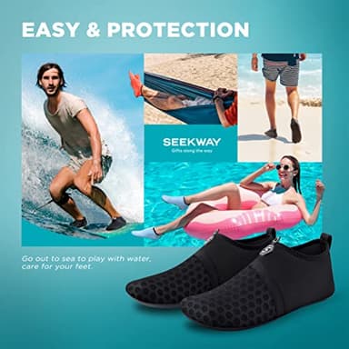SEEKWAY Water Shoes Quick-Dry Aqua Socks Barefoot Slip-on for Beach Pool Swim River Yoga Lake Surf Women Men Black SK001 (Black 42-43) - Image 6