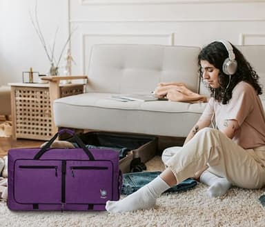 Bago Large Foldable Duffel Bags for Traveling Women & Men - 80L Packable Duffle Bag for Travel with Shoe Compartment - Water Repellant, Heavy Duty, Lightweight Folding & Collapsible (SnowDepPurple) - Image 2