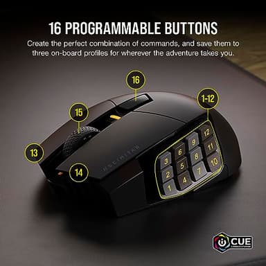 CORSAIR SCIMITAR ELITE RGB WIRELESS MMO Gaming Mouse - 26,000 DPI - 16 Programmable Buttons - Up to 150hrs Battery - iCUE Compatible - Black - Image 3