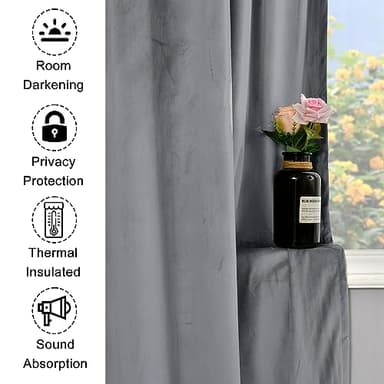XWZO Grey Velvet Curtains 96 Inches Long, Elegent Soft Luxury Curtains for Living Room, Thermal Insulated Room Darkening Grey Curtain for Bedroom Decor, Velvet Drapes Set 2 Panels - Image 4