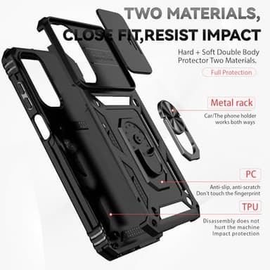 for Samsung Galaxy A15 5G Case with Slide Camera Cover HD Screen Protector [Military Grade 16ft. Drop Tested] Magnetic Ring Holder Kickstand Protective Phone Case for Galaxy A15 5G 2024, Black - Image 7