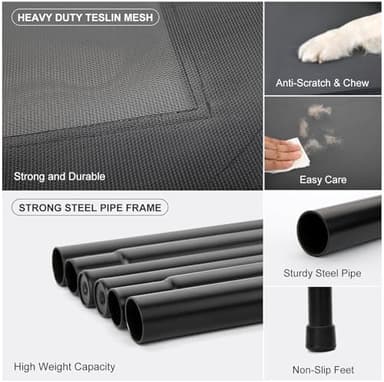 50" Lx32 Wx8 H Cooling Elevated Dog Bed for Large Dogs with Non-Slip Floor Protectors & Breathable Mesh, Raised Indoor & Outdoor Dog Cot Pet Hammock, Grey - Image 2