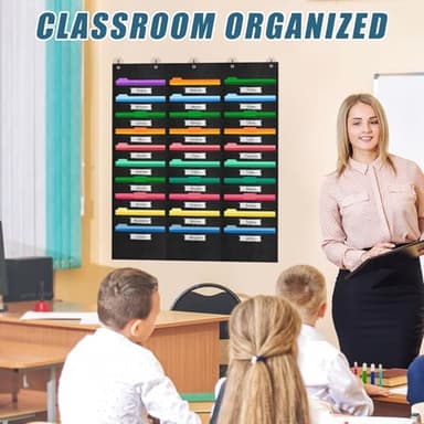 RSUARSUA File Storage Pocket Chart with Nametag 30 Pockets,Hanging Wall File Organizer for Classroom and Office, Organize Your Assignments, Files, Scrapbooks, Paper - Image 5